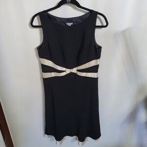 Ann Taylor Black Dress with Champagne Satin Trim and Bow, Size 10 Petite